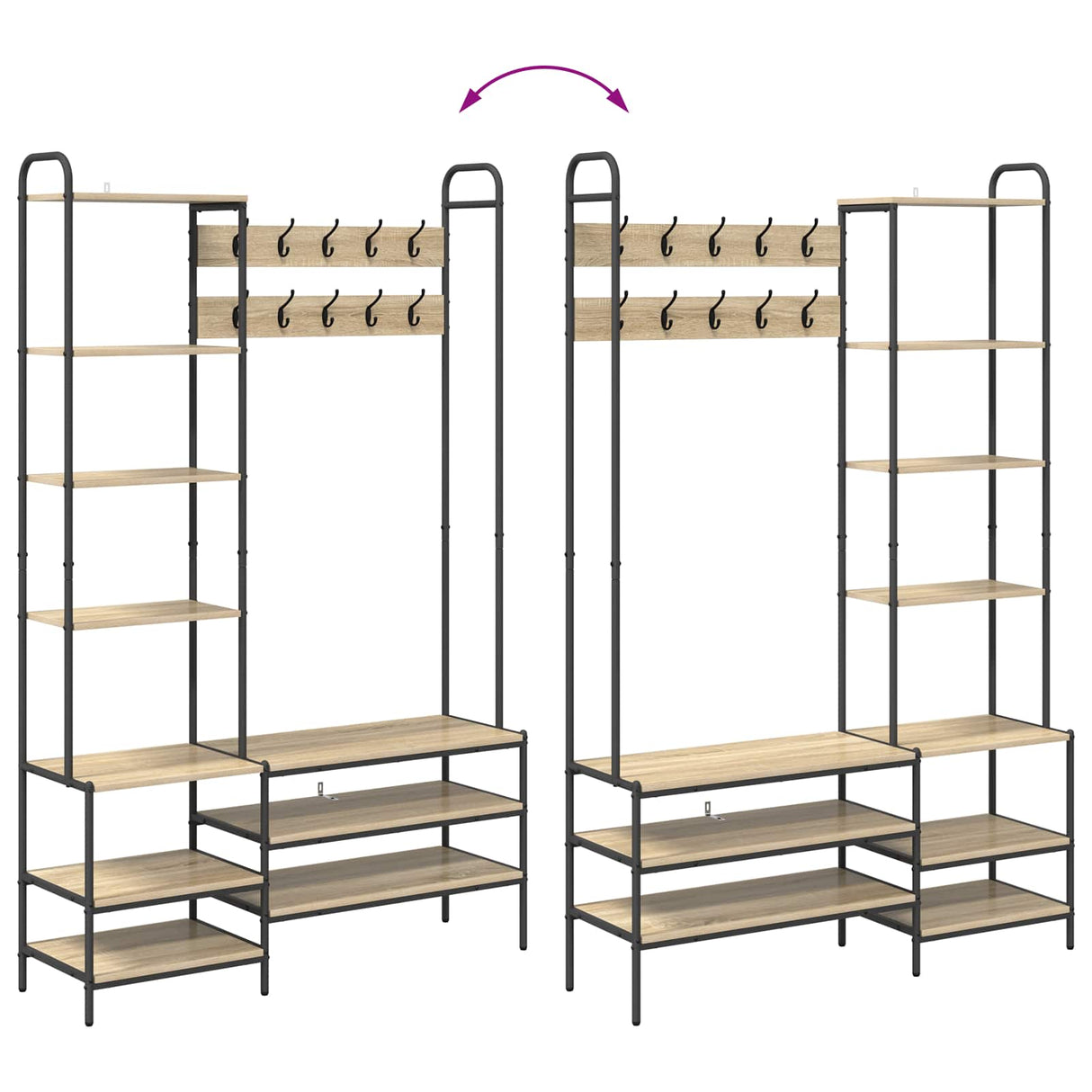vidaXL Coat Rack with Shoe Bench Black Oak 120.5 x 34 x 190 cm