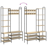 vidaXL Coat Rack with Shoe Bench Black Oak 120.5 x 34 x 190 cm