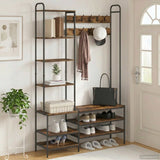 vidaXL Coat Rack with Shoe Bench Black Oak 120.5 x 34 x 190 cm