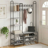 vidaXL Coat Rack with Shoe Bench Black Oak 120.5 x 34 x 190 cm