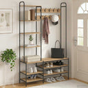 vidaXL Coat Rack with Shoe Bench Black Oak 120.5 x 34 x 190 cm