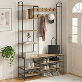 vidaXL Coat Rack with Shoe Bench Black Oak 120.5 x 34 x 190 cm