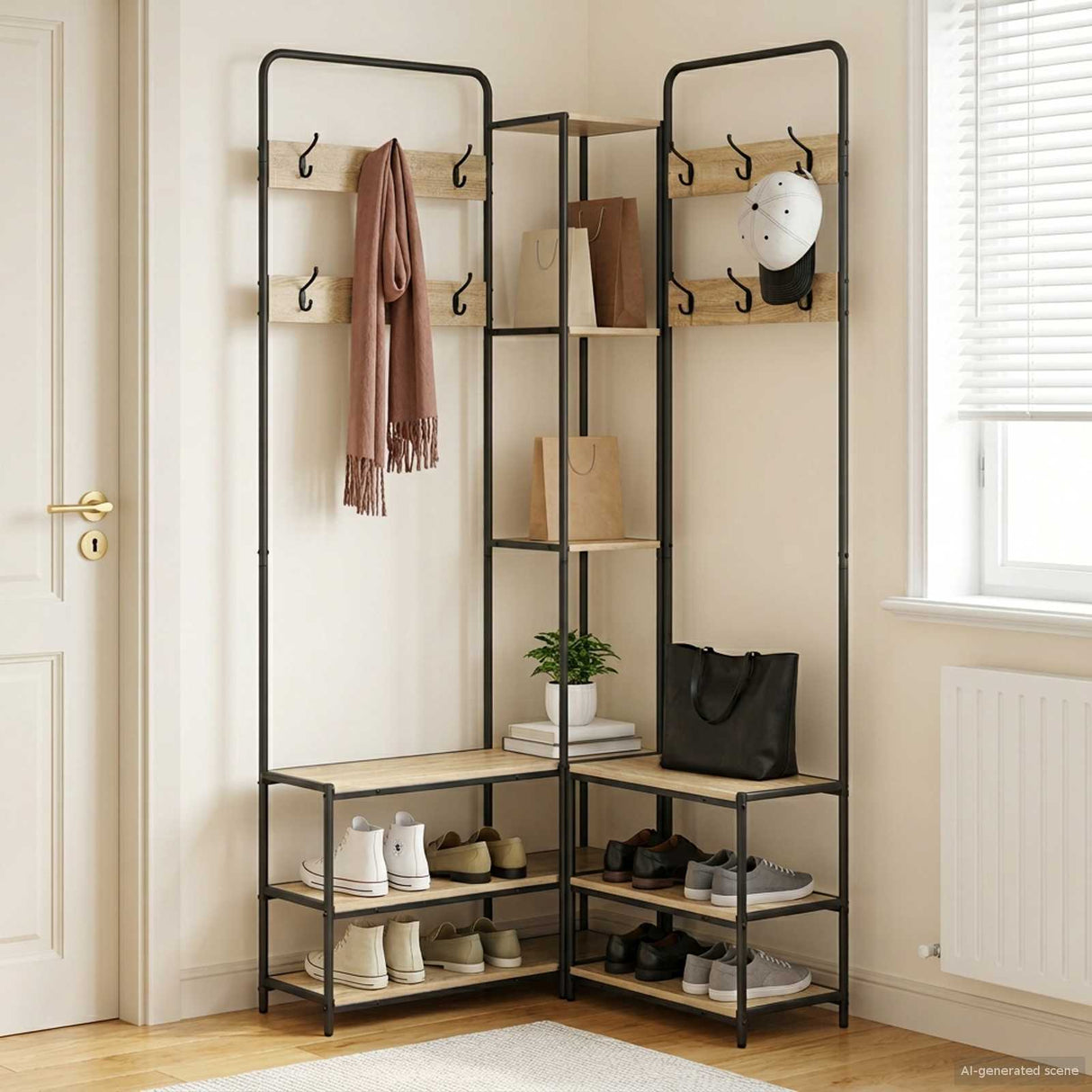 vidaXL Kapstok met schoenenbank Zwart eiken 143 x 30 x 199,5 cm