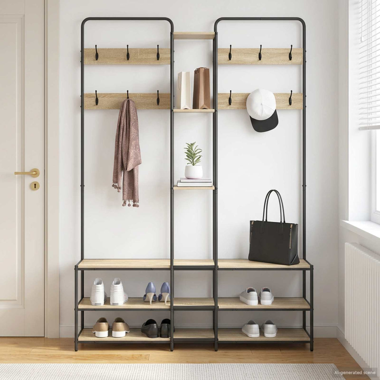 vidaXL Kapstok met schoenenbank Zwart eiken 143 x 30 x 199,5 cm