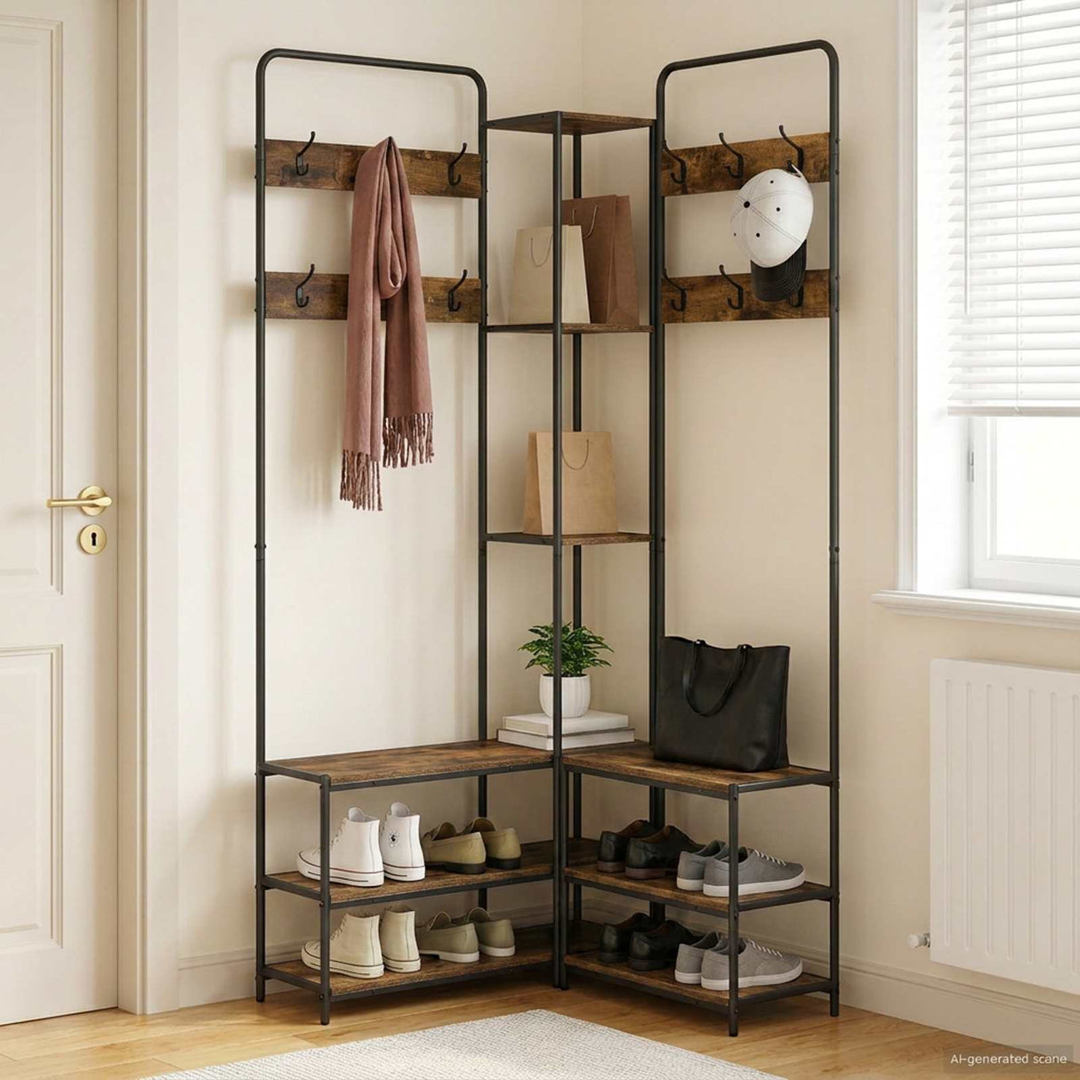 vidaXL Kapstok met schoenenbank Zwart eiken 143 x 30 x 199,5 cm