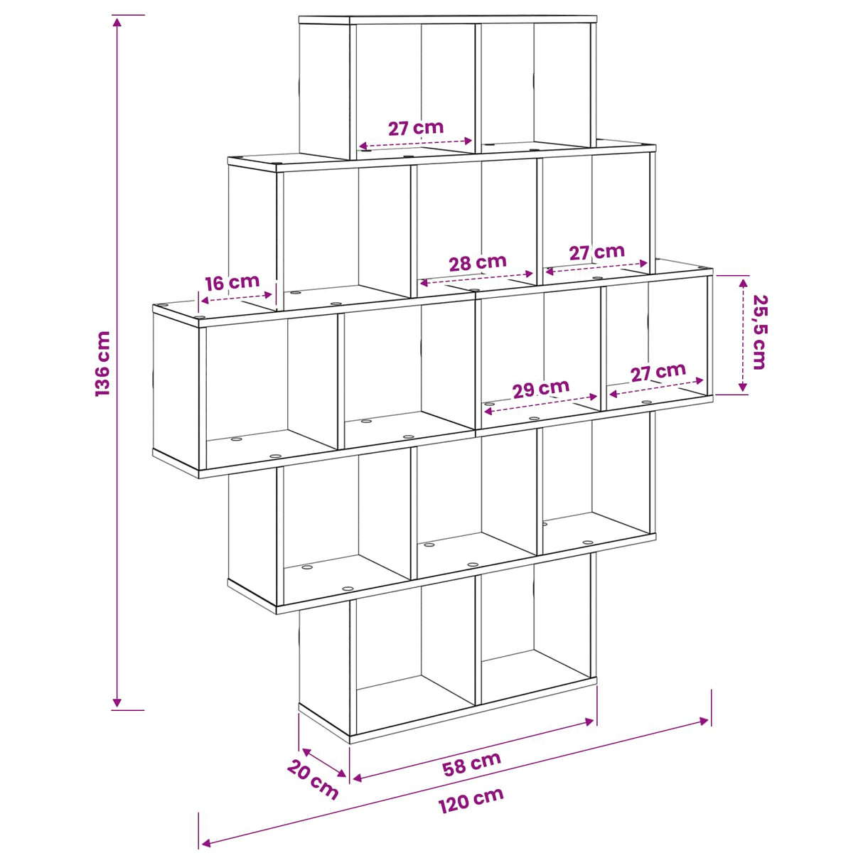 vidaXL Wandplank Wit 120 x 20 x 136 cm Bewerkt hout