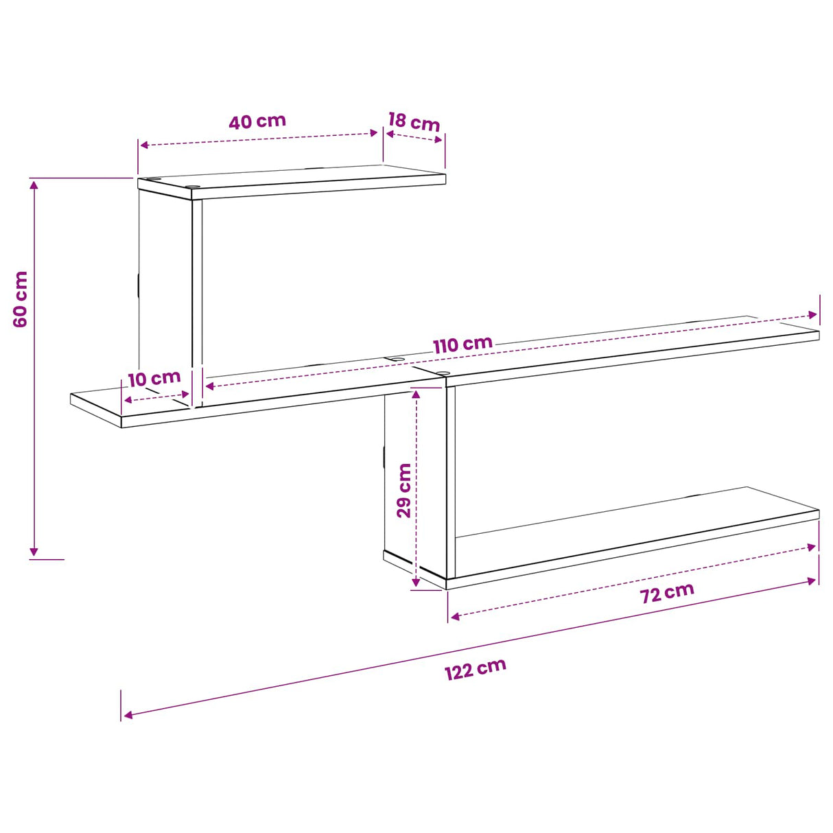vidaXL Wandplank Wit 122 x 18 x 60 cm Bewerkt hout