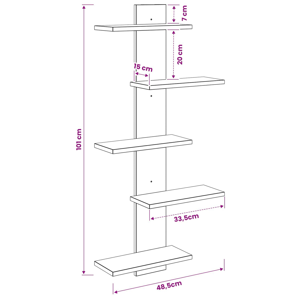 vidaXL Wandzwevend Plank Wit 48,5 x 15 x 101 cm Bewerkt hout