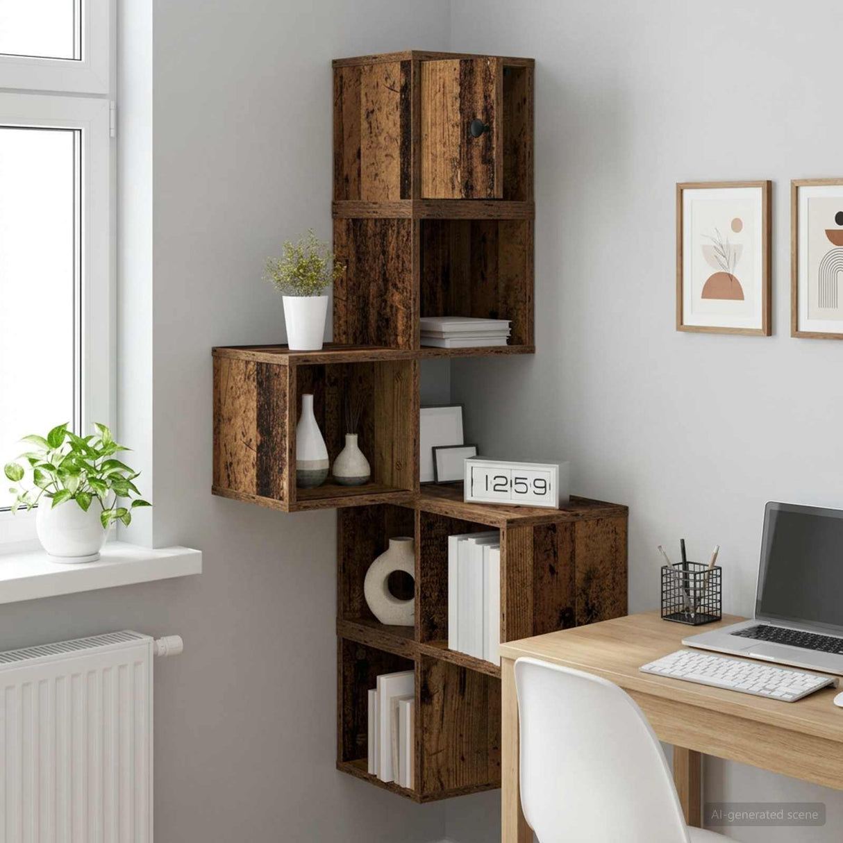 vidaXL Muur Hoekplank Wit 48 x 48 x 120 cm Bewerkt hout