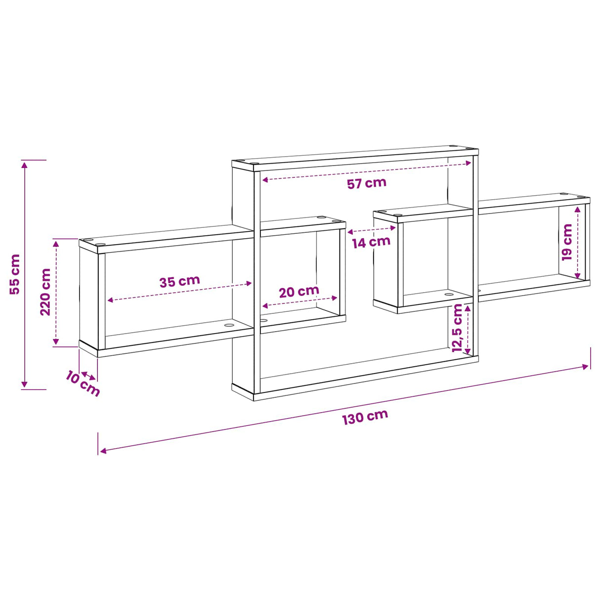 vidaXL Wandplank Wit 130 x 10 x 50 cm Bewerkt hout