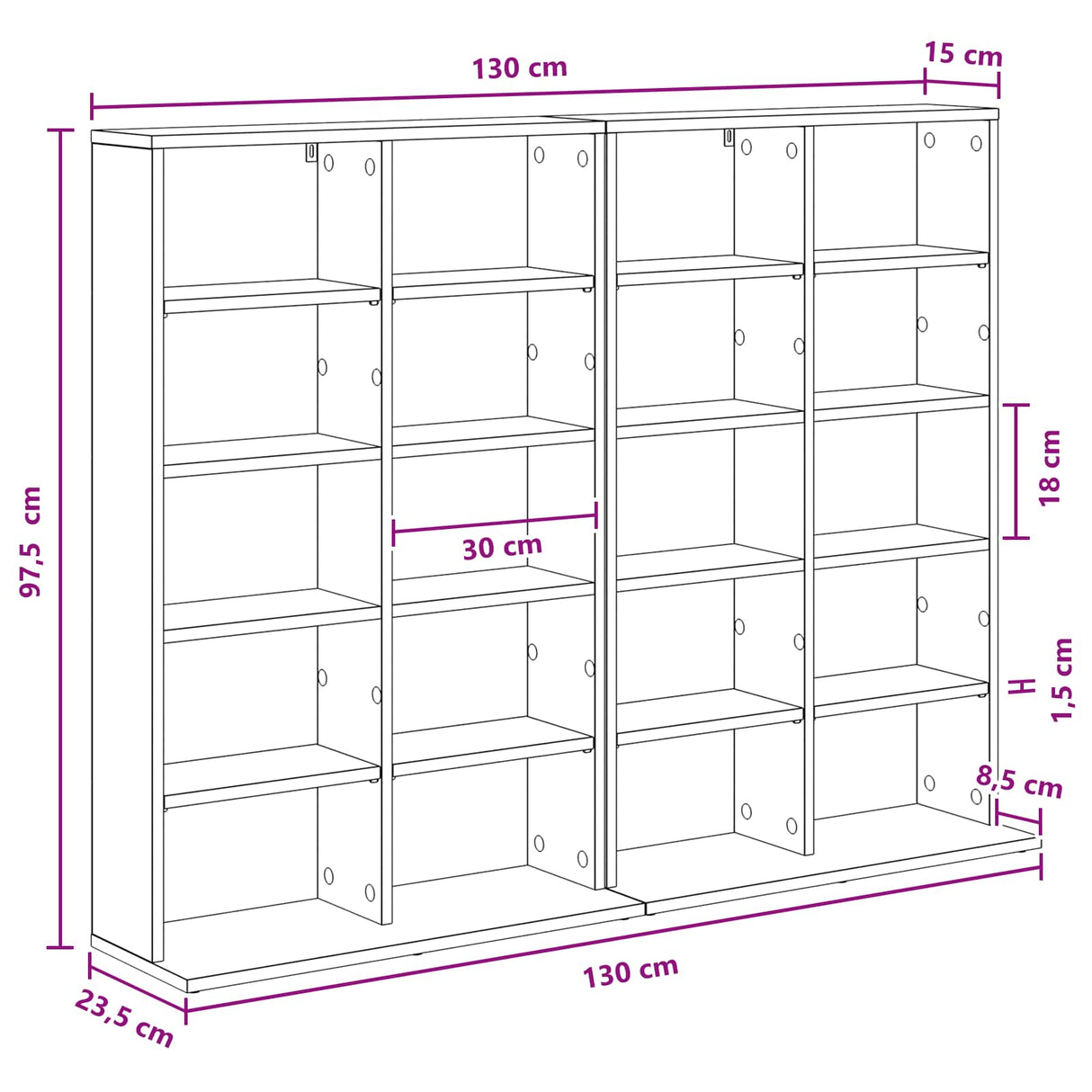 vidaXL CD Kast 2 st Sonoma Eiken 65 x 23,5 x 97,5 cm Bewerkt hout