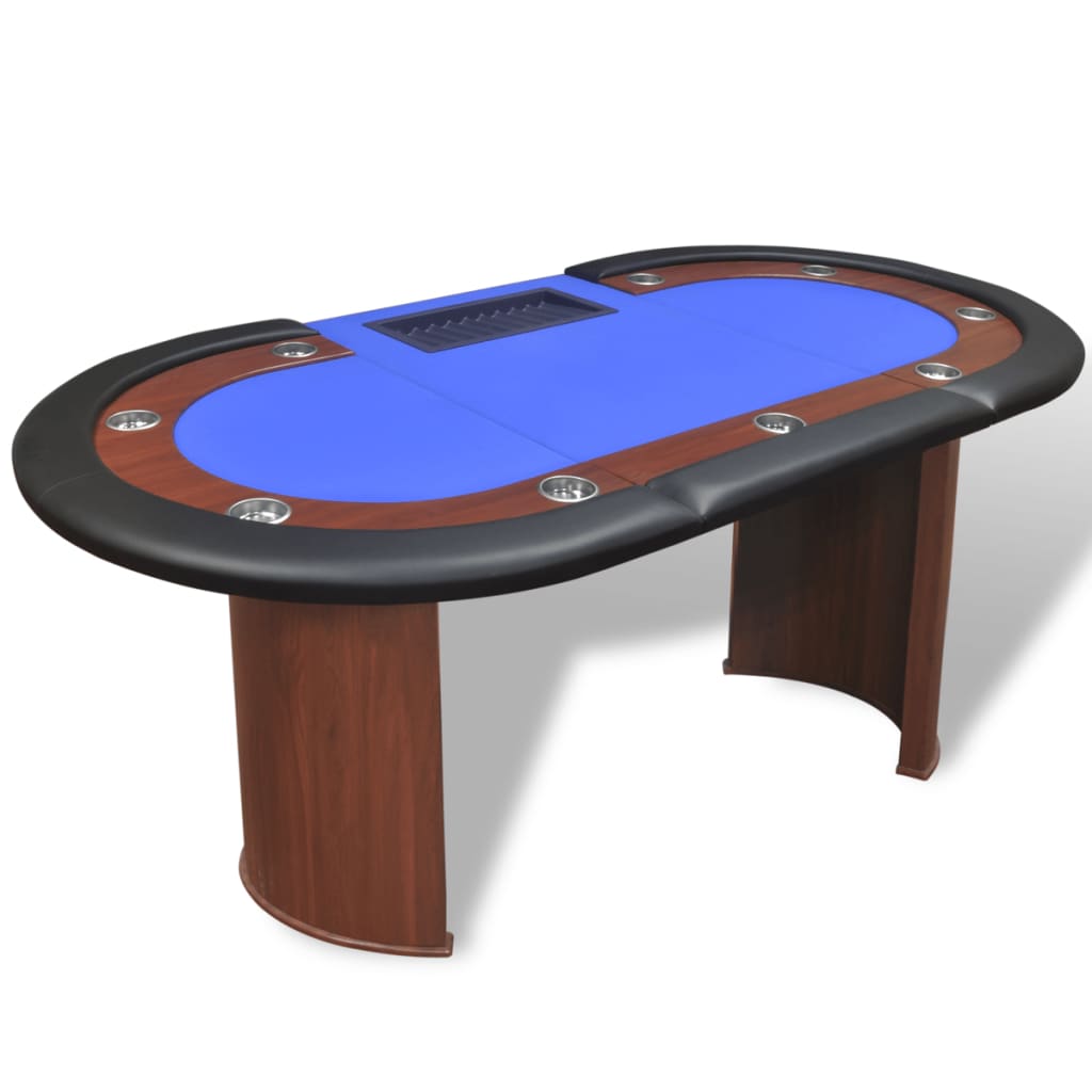vidaXL 10-Player Poker Table with Dealer Tray and Chip Tray Blue