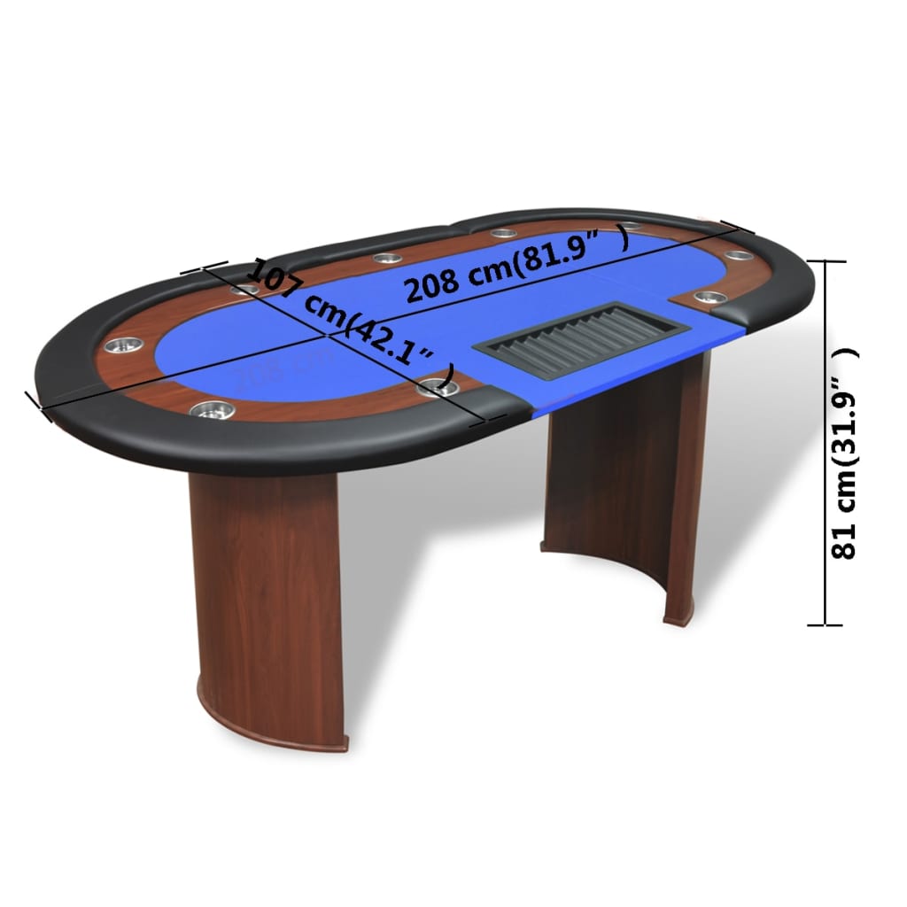 vidaXL 10-Player Poker Table with Dealer Tray and Chip Tray Blue