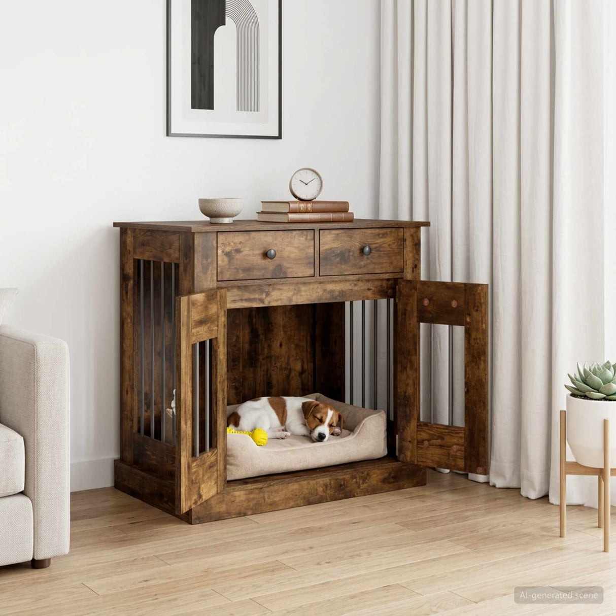 vidaXL Hond kennel meubel Artisanaal eiken 80 x 47,5 x 80 cm