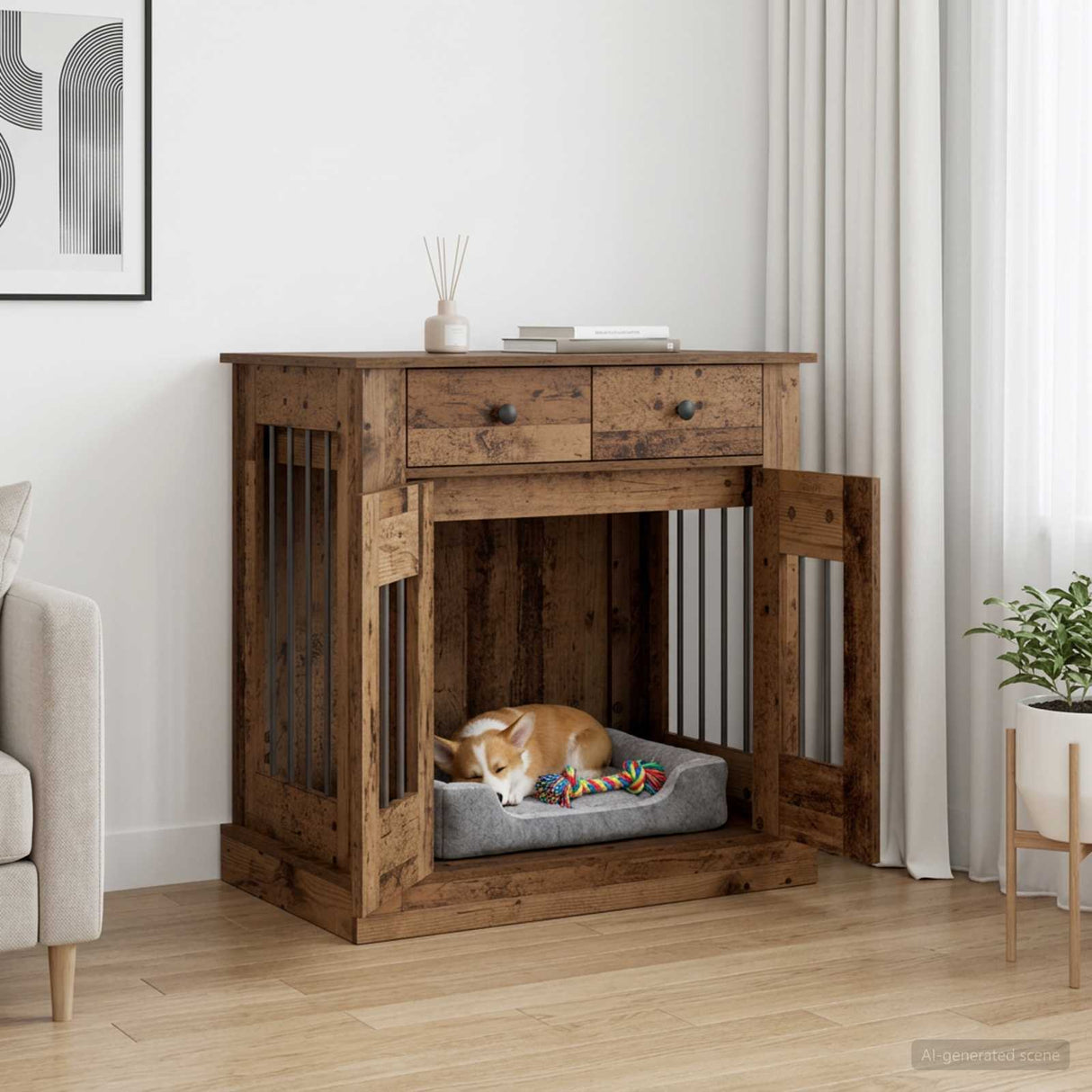 vidaXL Hond kennel meubel Artisanaal eiken 80 x 47,5 x 80 cm