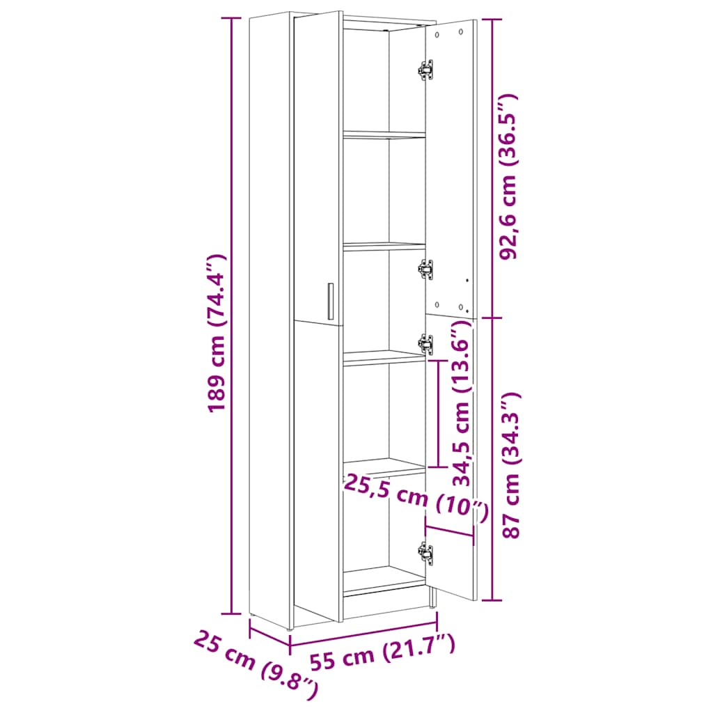 vidaXL Gangkast 55x25x189 cm bewerkt hout wit