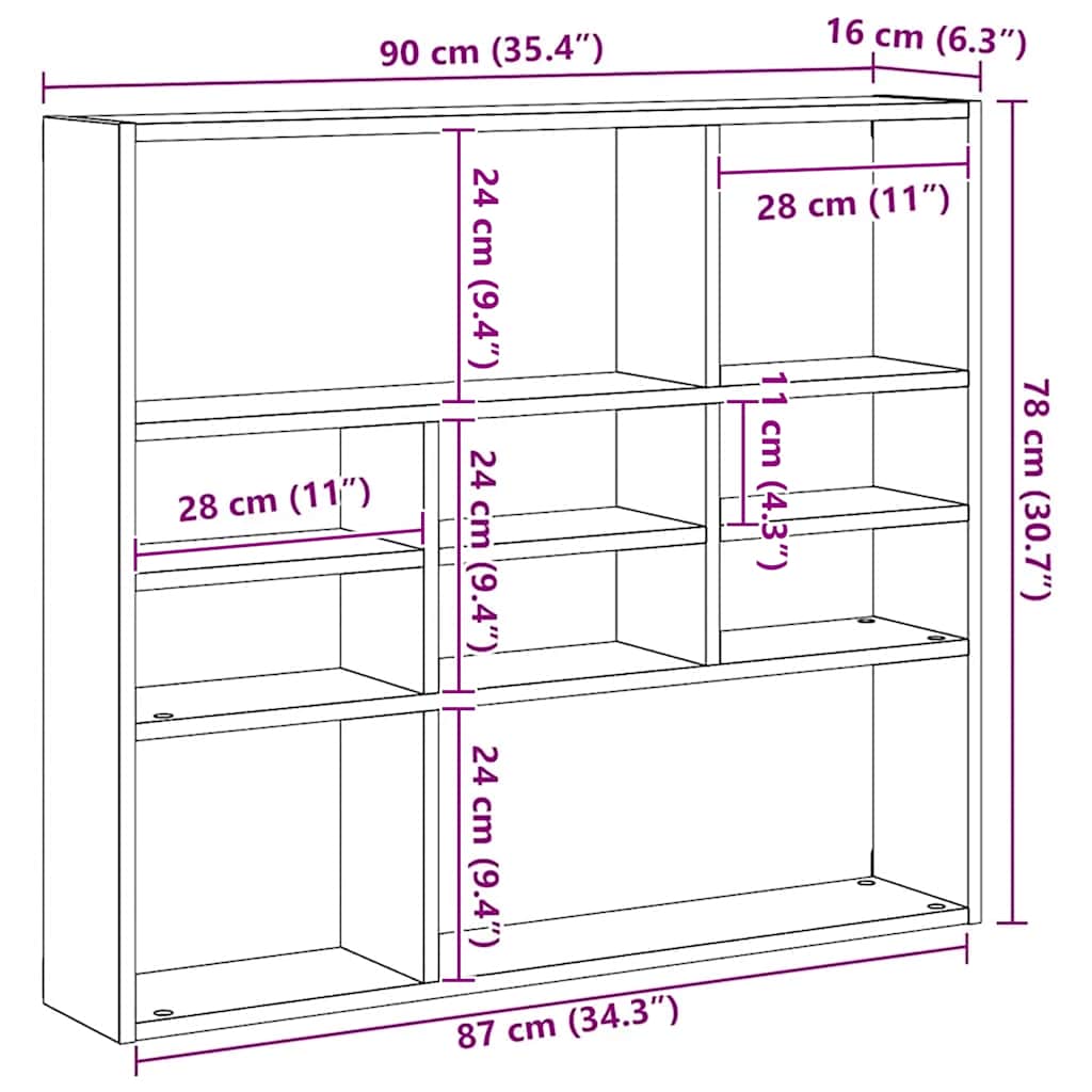 vidaXL Wandschap 90x16x78 cm bewerkt hout wit