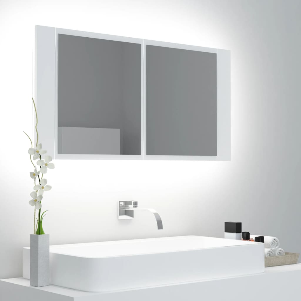 vidaXL Badkamerkast met spiegel en LED 90x12x45 cm acryl wit