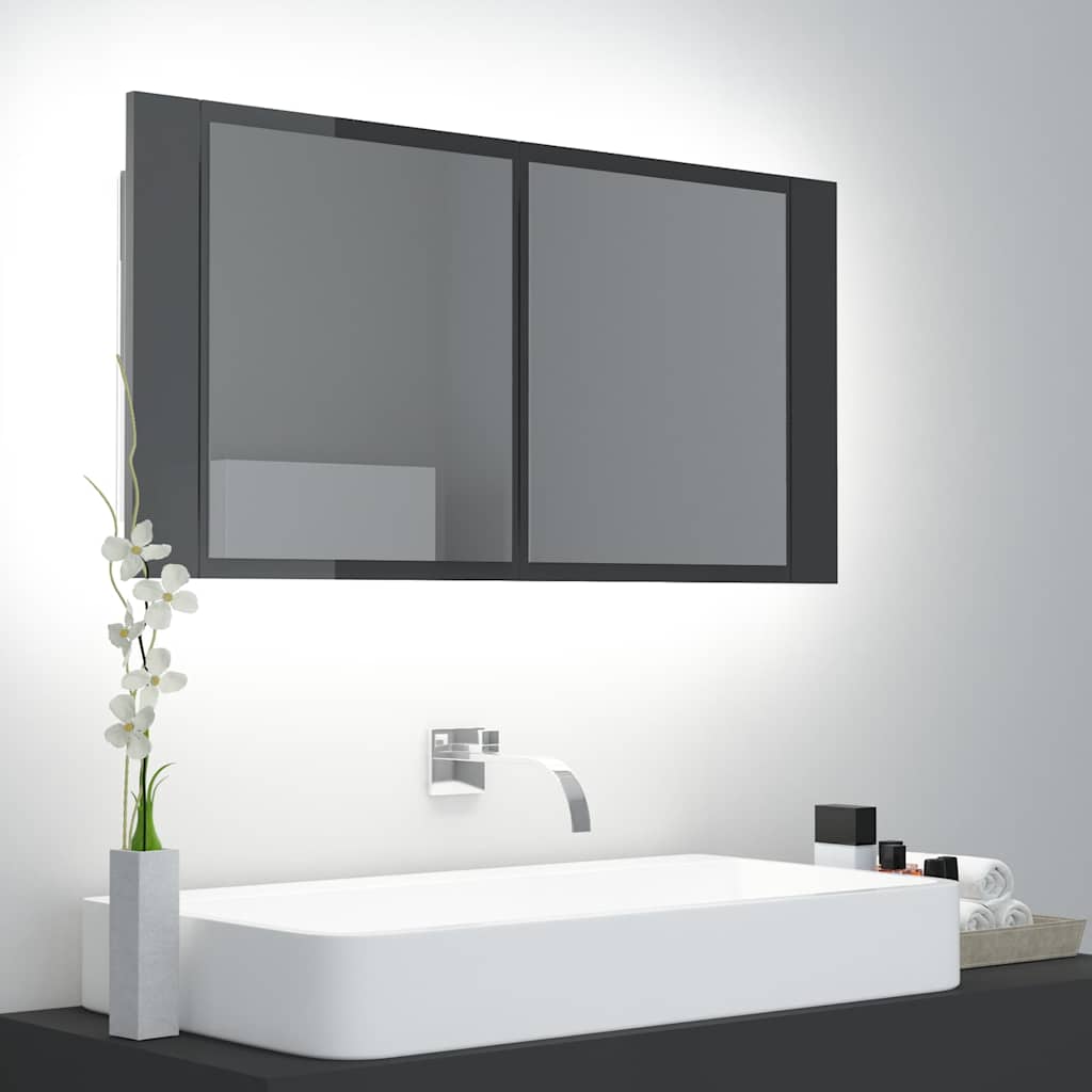 vidaXL Badkamerkast met spiegel en LED 90x12x45 cm acryl wit