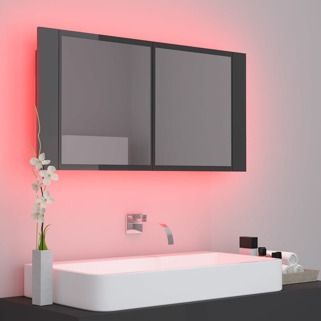 vidaXL Badkamerkast met spiegel en LED 90x12x45 cm acryl wit