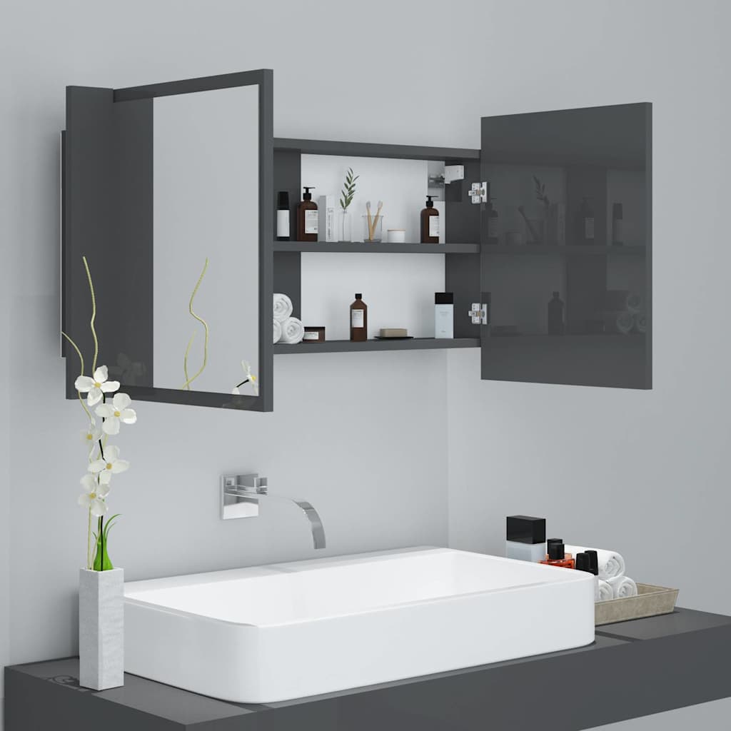 vidaXL Badkamerkast met spiegel en LED 90x12x45 cm acryl wit