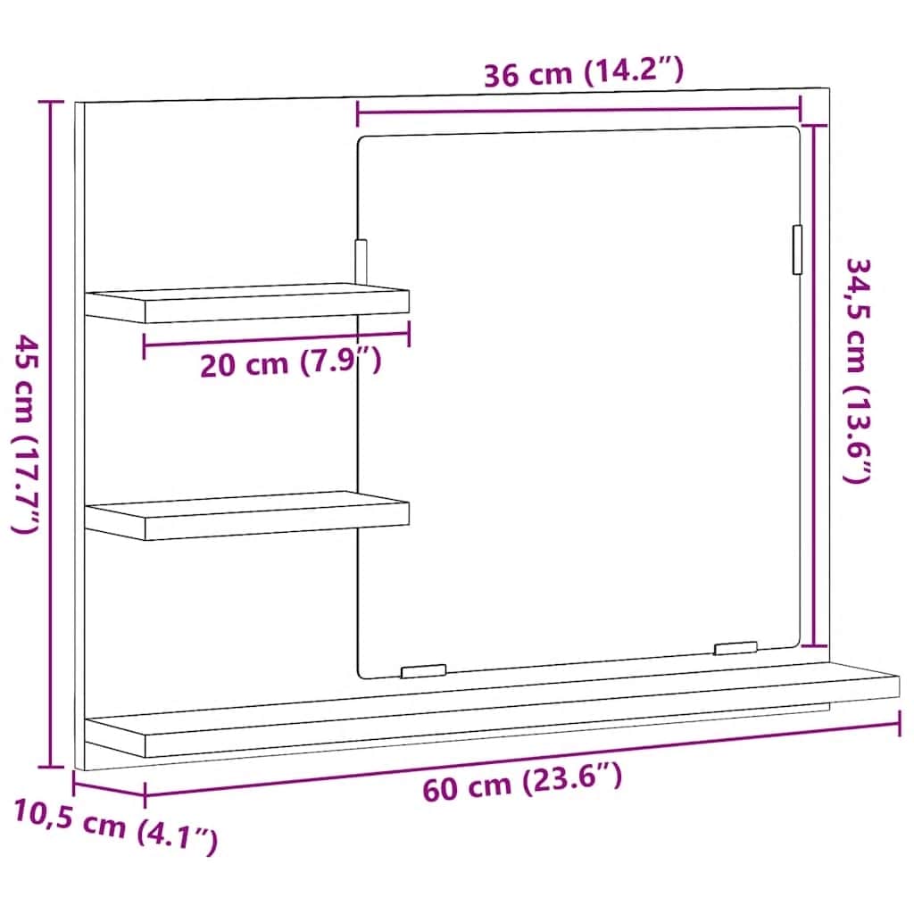 vidaXL Badkamerspiegel 60x10,5x45 cm bewerkt hout wit