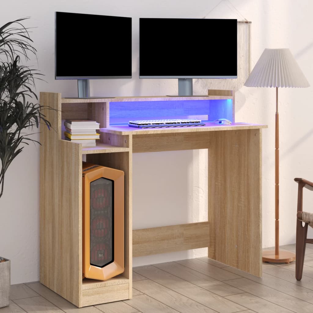 vidaXL Desk with LED lighting 97x45x90 cm engineered wood white