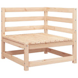 vidaXL Solid Pine Garden Corner Sofa with Grey Cushions