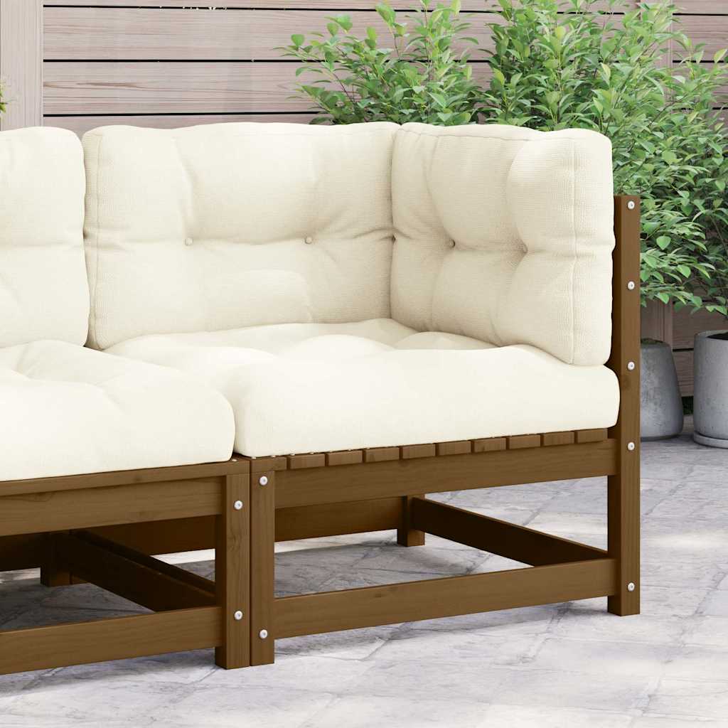 vidaXL Solid Pine Garden Corner Sofa with Grey Cushions