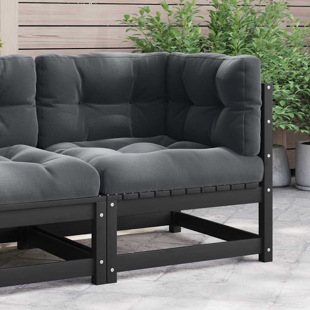 vidaXL Solid Pine Garden Corner Sofa with Grey Cushions