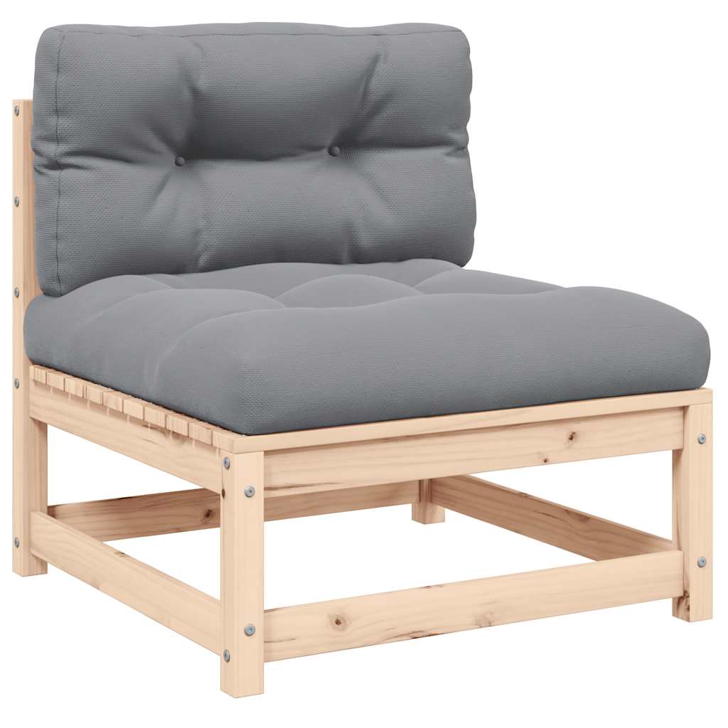 vidaXL Solid Pine Garden Corner Sofa with Grey Cushions