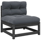 vidaXL Solid Pine Garden Corner Sofa with Grey Cushions