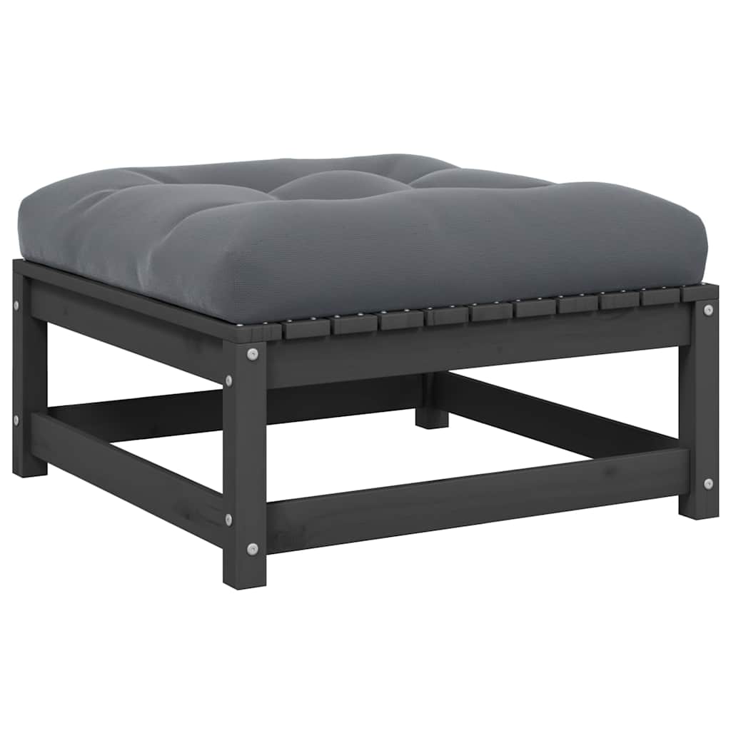 vidaXL Solid Pine Garden Corner Sofa with Grey Cushions