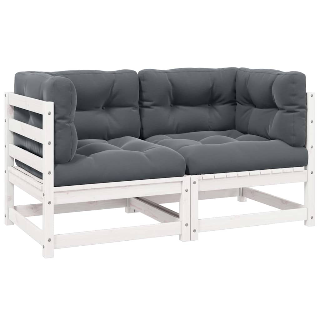 vidaXL Solid Pine Garden Corner Sofa with Grey Cushions