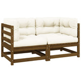 vidaXL Solid Pine Garden Corner Sofa with Grey Cushions