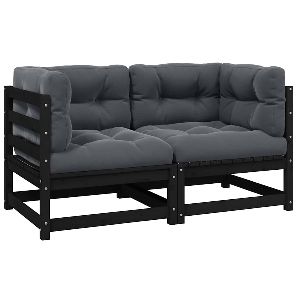 vidaXL Solid Pine Garden Corner Sofa with Grey Cushions