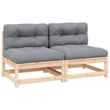 vidaXL Solid Pine Garden Corner Sofa with Grey Cushions