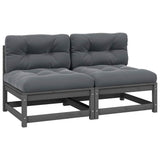 vidaXL Solid Pine Garden Corner Sofa with Grey Cushions