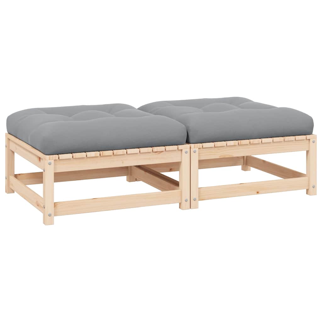 vidaXL Solid Pine Garden Corner Sofa with Grey Cushions