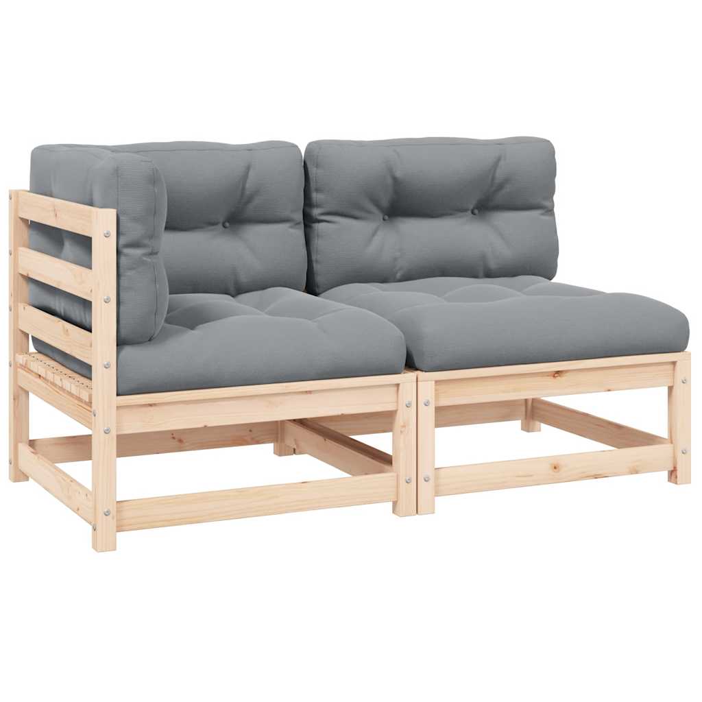 vidaXL Solid Pine Garden Corner Sofa with Grey Cushions