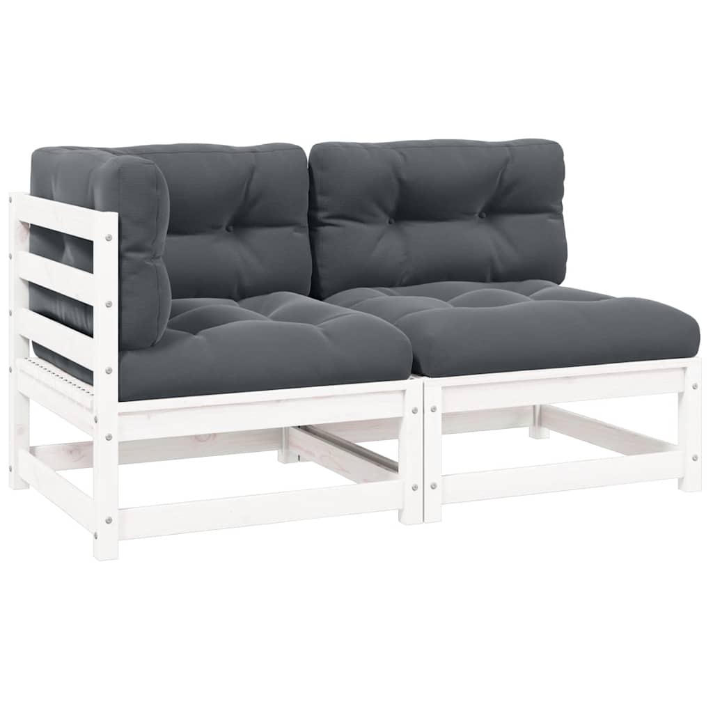 vidaXL Solid Pine Garden Corner Sofa with Grey Cushions