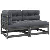 vidaXL Solid Pine Garden Corner Sofa with Grey Cushions