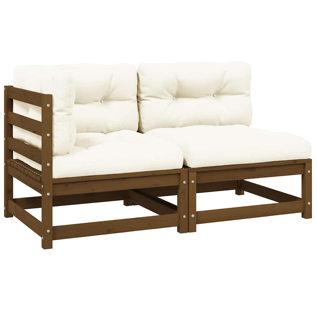 vidaXL Solid Pine Garden Corner Sofa with Grey Cushions