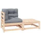 vidaXL Solid Pine Garden Corner Sofa with Grey Cushions