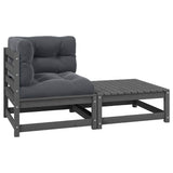 vidaXL Solid Pine Garden Corner Sofa with Grey Cushions