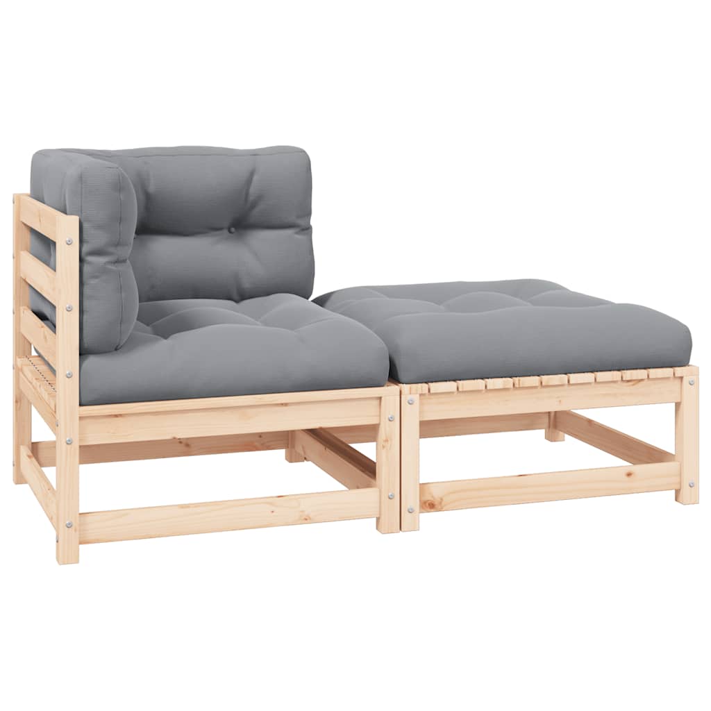 vidaXL Solid Pine Garden Corner Sofa with Grey Cushions