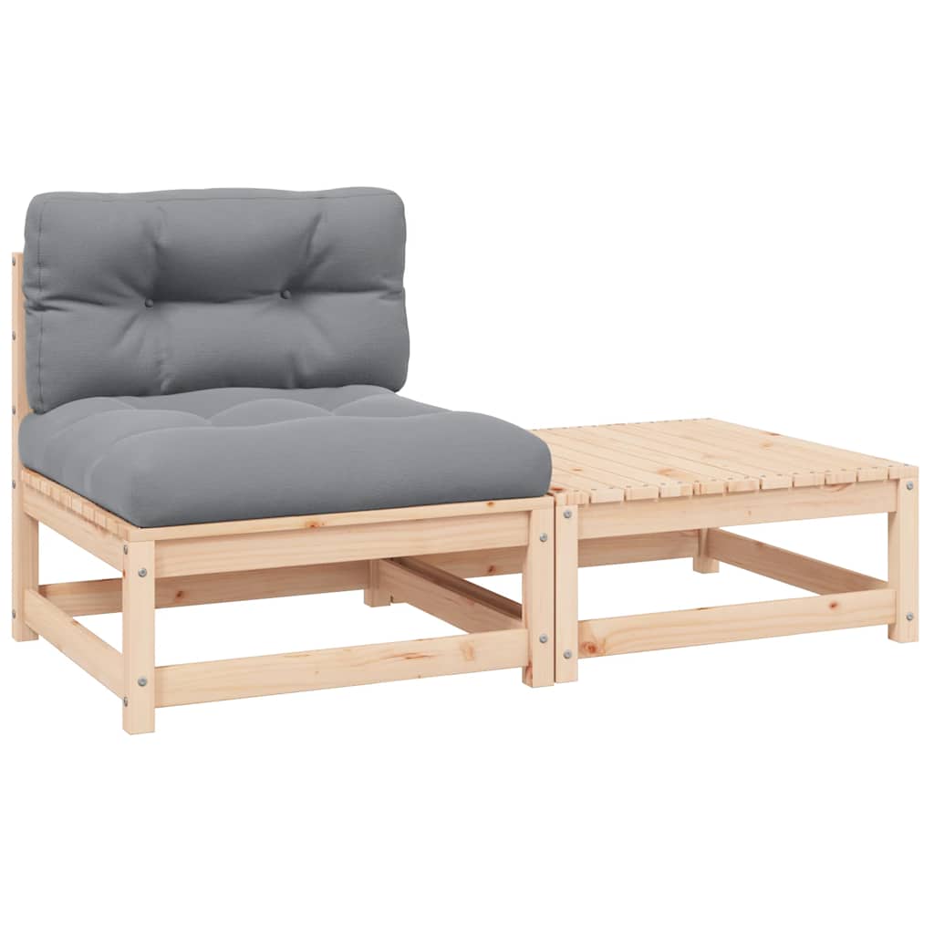 vidaXL Solid Pine Garden Corner Sofa with Grey Cushions