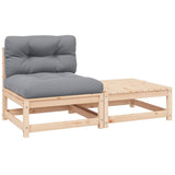 vidaXL Solid Pine Garden Corner Sofa with Grey Cushions