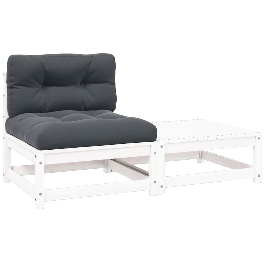 vidaXL Solid Pine Garden Corner Sofa with Grey Cushions