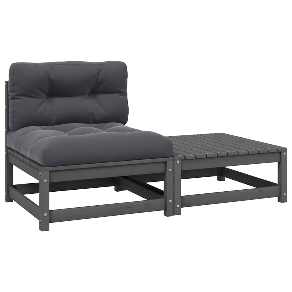 vidaXL Solid Pine Garden Corner Sofa with Grey Cushions